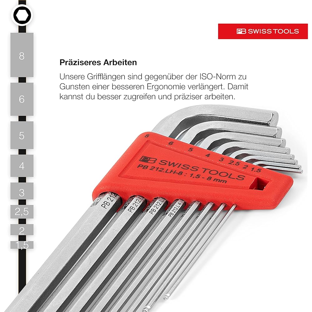 PB SWISS TOOLS PB SWISS TOOLS Long hex wrench set with ball 212LH8CN