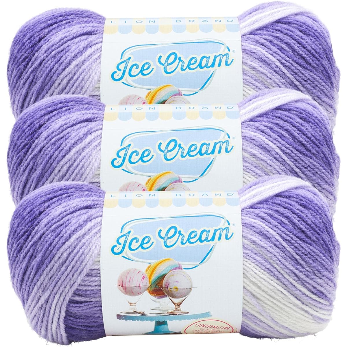 (3 Pack) Lion Brand Yarn Ice Cream Baby Yarn Grape Multicolor