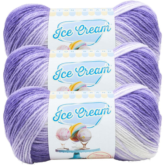 (3 Pack) Lion Brand Yarn Ice Cream Baby Yarn Grape Multicolor