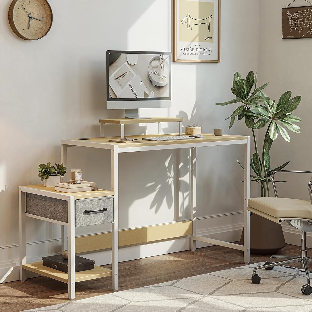 CubiCubi Desk, Movable Top Board, Adjustable Height, Comes with Rack, Comes with Drawers, Living Alone, Convenient Storage, Computer Desk, Study Desk, Width 80cm x Depth 40cm, Natural