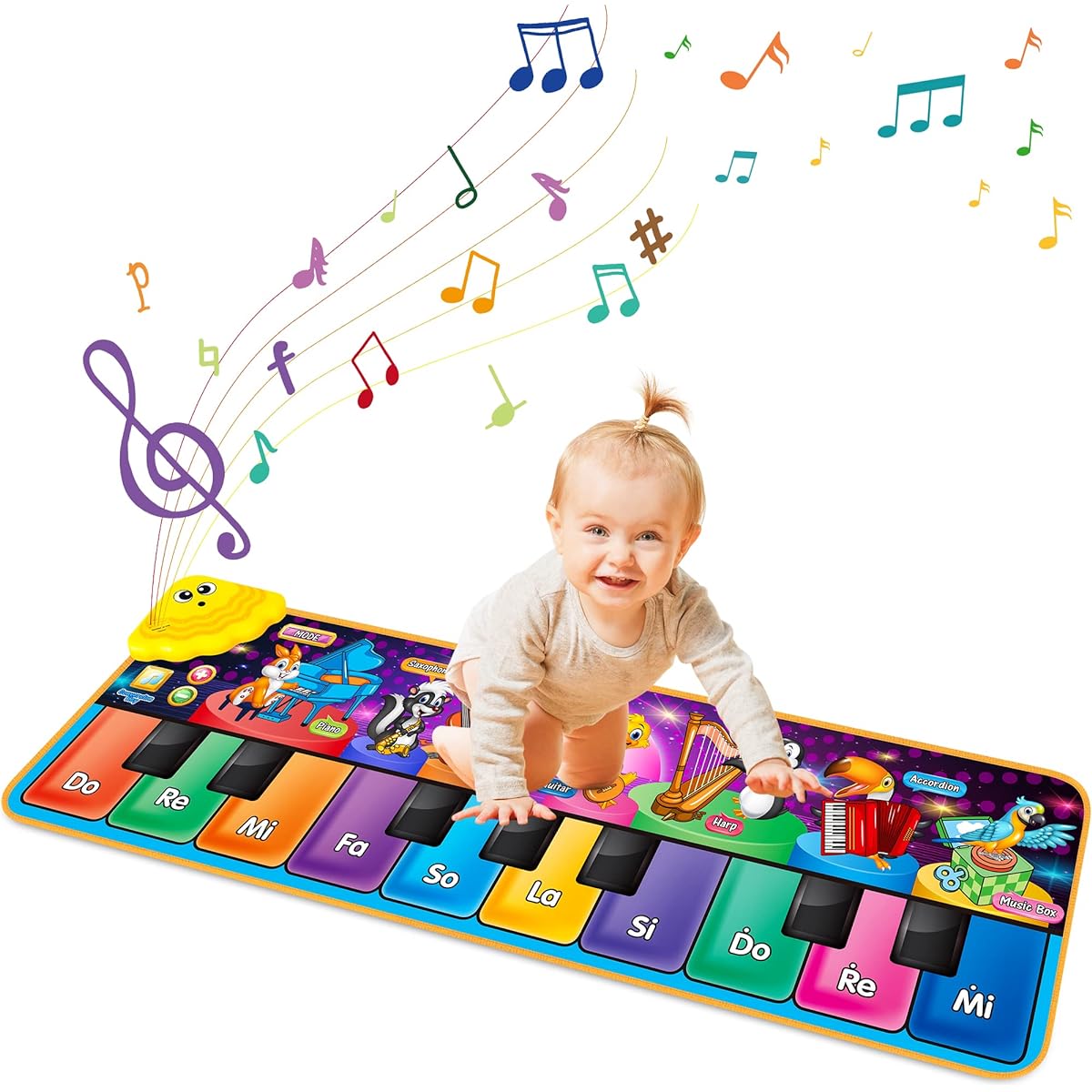 Musical Piano Mat for Kids, 25 Different Musical Sounds, Musical Toys, Baby Floor Piano Keyboard Mat Carpet Animal Blanket Touch Play Mat Early Education Toys for Ages 1 2 3 4 5 6+ Girls Boys Toddlers
