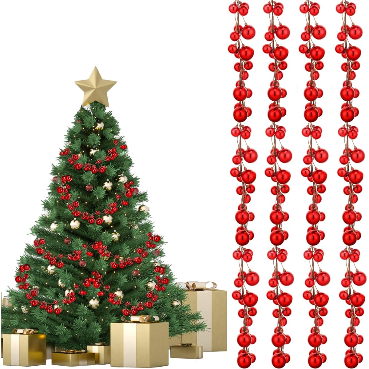 Syhood Red Plastic Christmas Ball Garland, 2pcs 4ft Bauble Garland Christmas Tree Ball Decorations Shatterproof Ball Ornaments Christmas Party Supplies for Indoor Outdoor Home Office