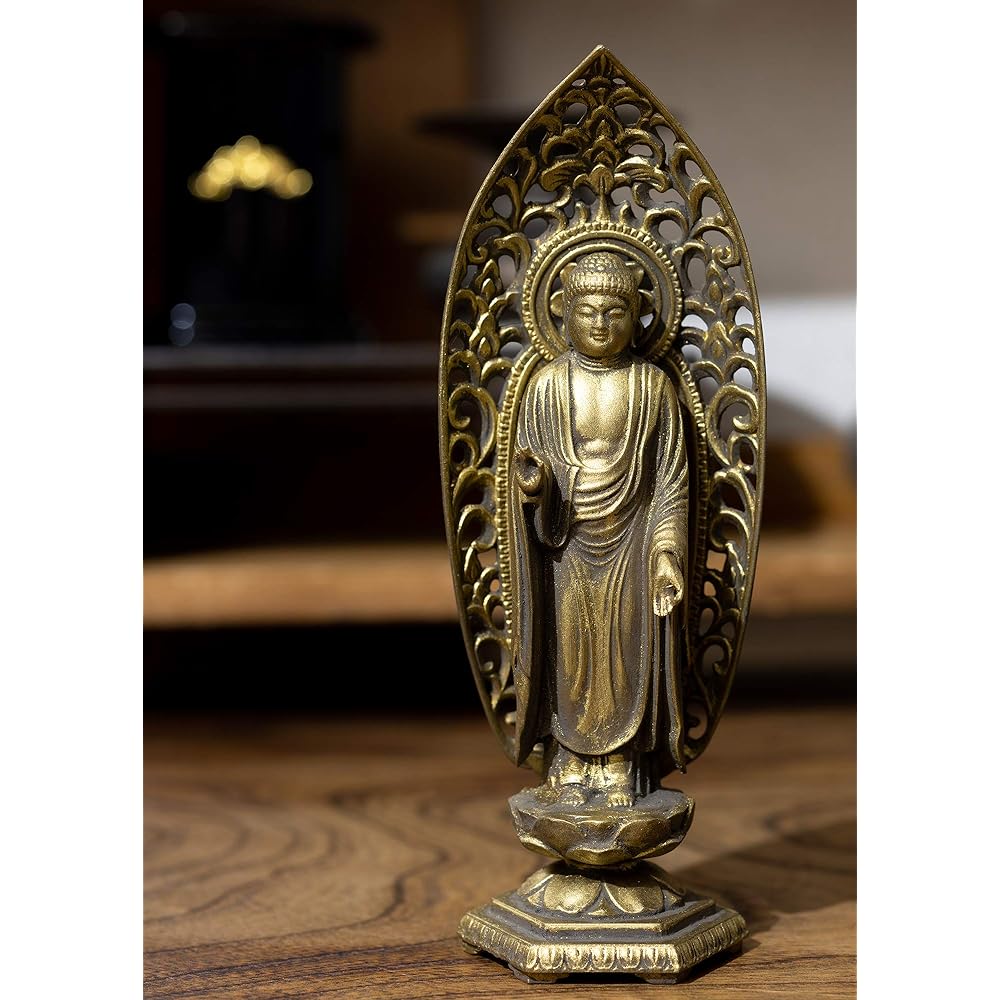 Buddha statue Amida Nyorai standing statue 15cm (old gold finish) Buddhist sculptor: Hideun Makita Original model_ (born in the Year of the Dog and Pig) Zodiac Guardian Principal Image Takaoka Copperware (Amida Nyorai Ryuzo)