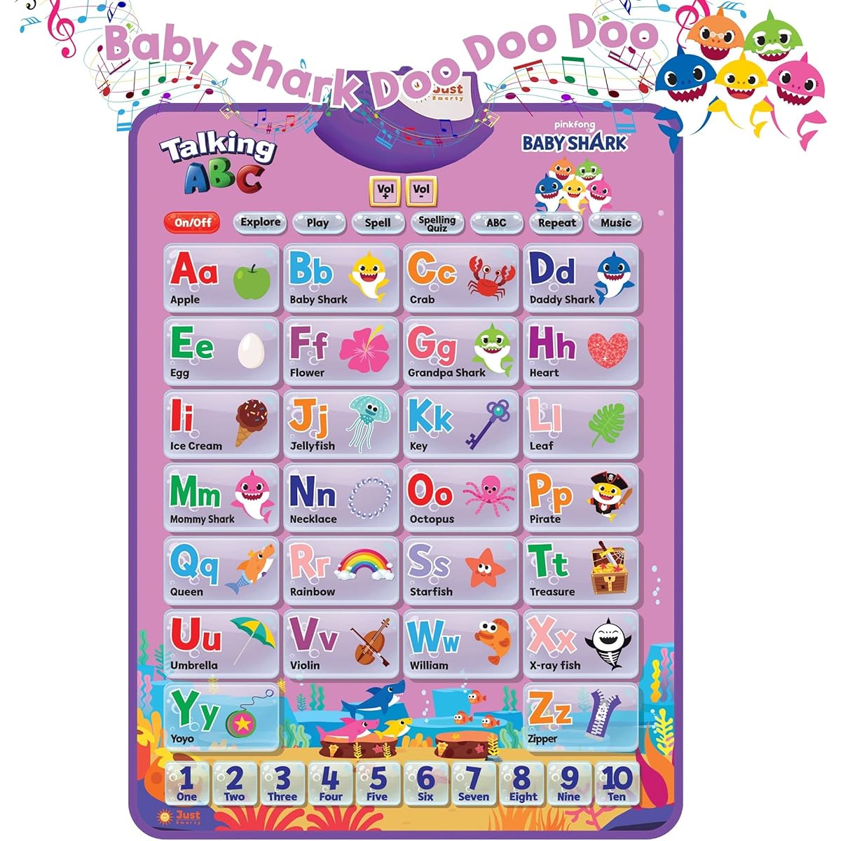 Just Smarty Pinkfong BabyShark Alphabet & Numbers Learning Resources for Girls Pink Edition | Baby Shark Song Musical Mat | Baby Shark Birthday 1 Year Old Toys | Toddler Shark Toys Ages 1-3 | Baby Shark Games
