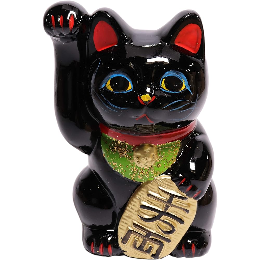 Set of 10 Maneki Neko Black Oval Cat No. 3 (Right Hand) [6 x 6 x 9.9cm] Tokoname Ware *The reference photo is size 8. *All colors No. 3 to No. 7 are hand-painted mustaches. ※all.