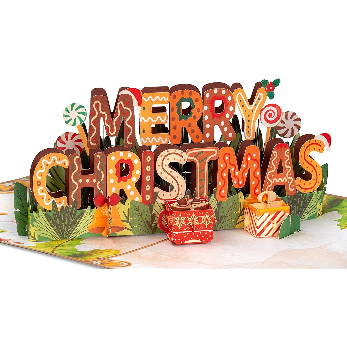 Frndly Merry Christmas Pop Up Cards, 3D Pop Up Holiday Cards, 100% Recycled, Eco Friendly, 8" x 6" Cover, Removable Note Tag, Sturdy Protective Pouch