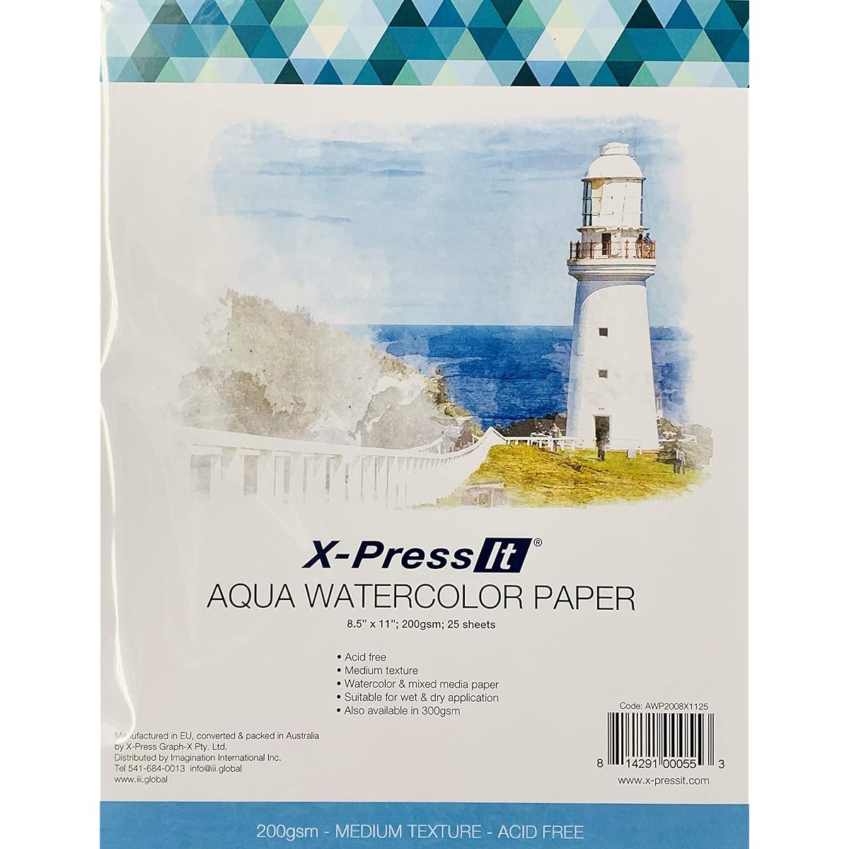 X-Press It Aqua Watercolor Paper 8.5" x 11", 25 Sheets, 200GSM