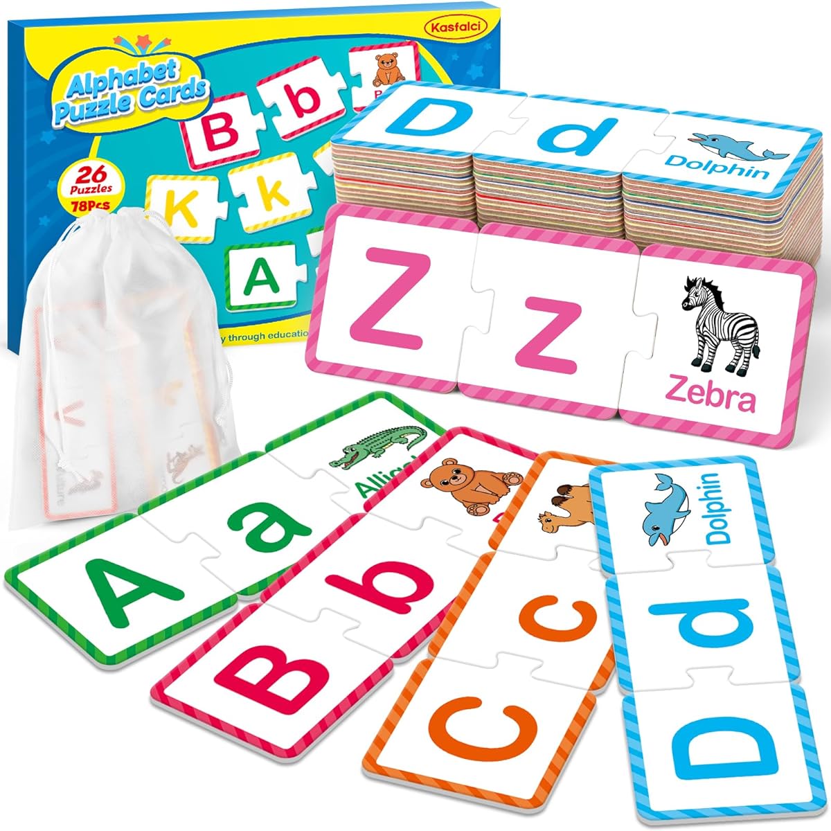 Kasfalci Alphabet Puzzle Cards ABC Puzzle Alphabet Learning Toys ABC Learning for Toddlers Matching Letter Game Preschool Learning Activities Kindergarten Classroom Essentials Home School Supplies