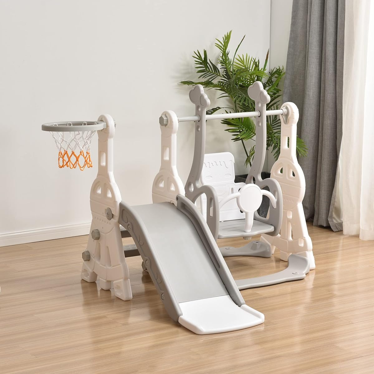 ide, Children's Play Equipment, Basketball Goal, Load Capacity: 50kg, Suitable Ages: 1-8 years old, Convenient storage, Indoor Play Equipment, Indoors, Outdoors, Children's Slide, Birthday Gift, Toy, Christmas Gift, 1 Year Warranty, 4 Colors (White Gray)