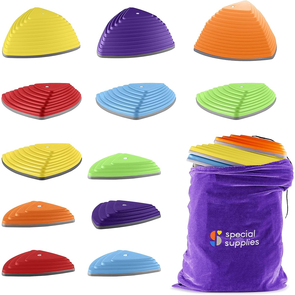 Special Supplies 12 Stepping Stones for Kids Indoor and Outdoor Balance Blocks for Coordination, Balance, Strength, Kid-Safe Rubber, Non-Slip Edges