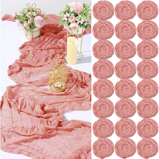 24 Pieces Table Runners Bulk Cheesecloth Table Runners Bulk Wide Gauze Rustic Table Runners 27.5 x 160 Inch Boho Table Runners Dinner Decorations Fabric Bridal Shower Wedding Birthday (Rubber Powder)