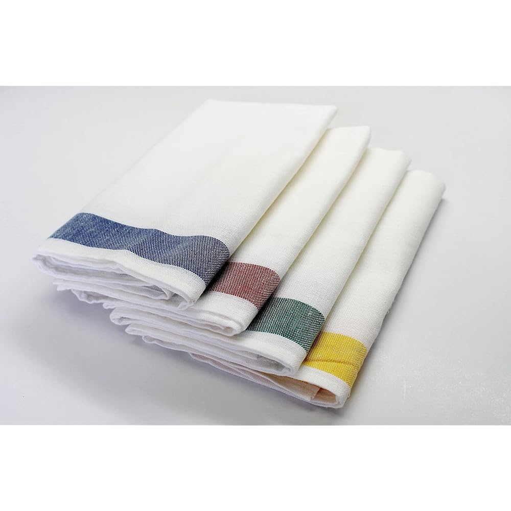 Made in Japan, linen blend glass towel, 50% cotton, 50% linen, 40 x 70, for professional use, for commercial use [10 pieces] (yellow border)