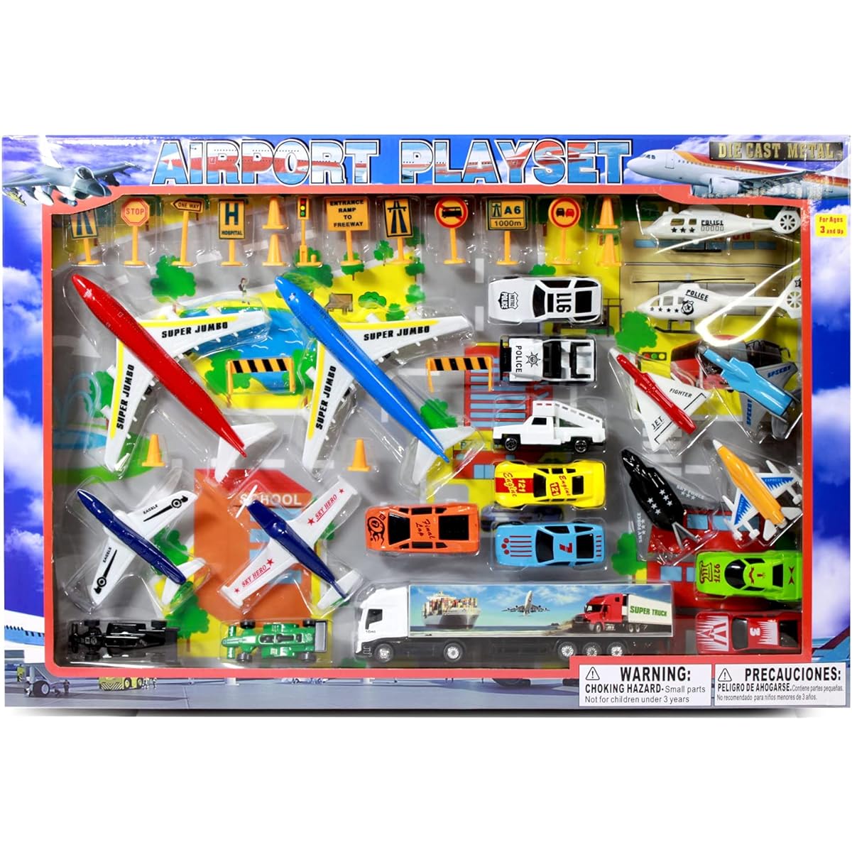 Airport City Diecast Jet Truck and Car Mini Toy Vehicle Playset