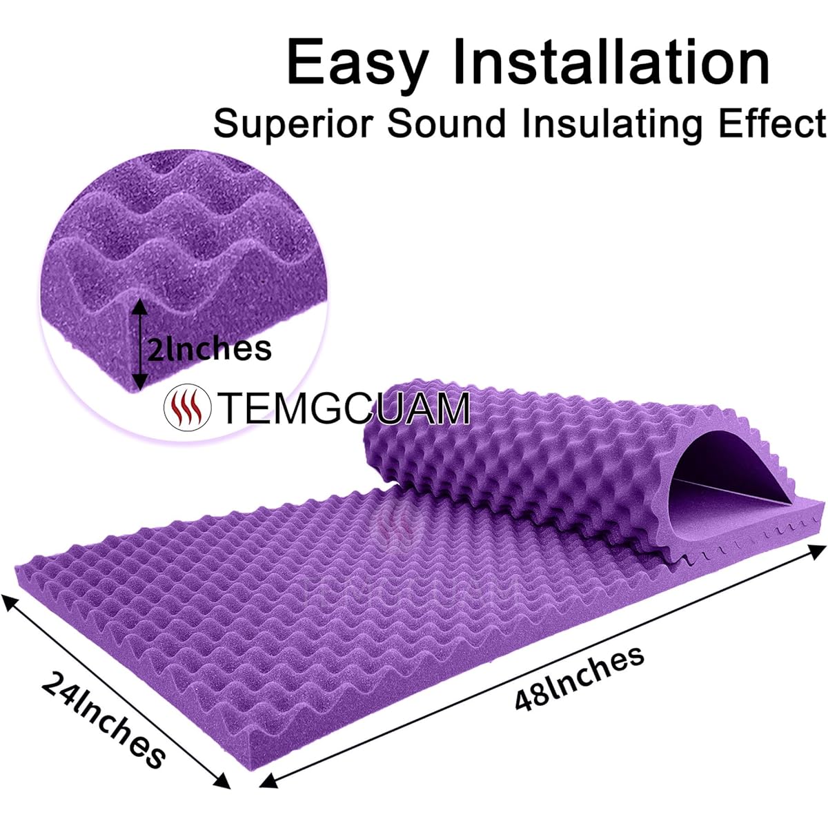 Temgcuam (48" x 24" x 2" Purple 4 Pack) Acoustic Foam Egg Crate Skin Studio Foam High Density Acoustic Foam Board Sound Absorption and Noise Reduction