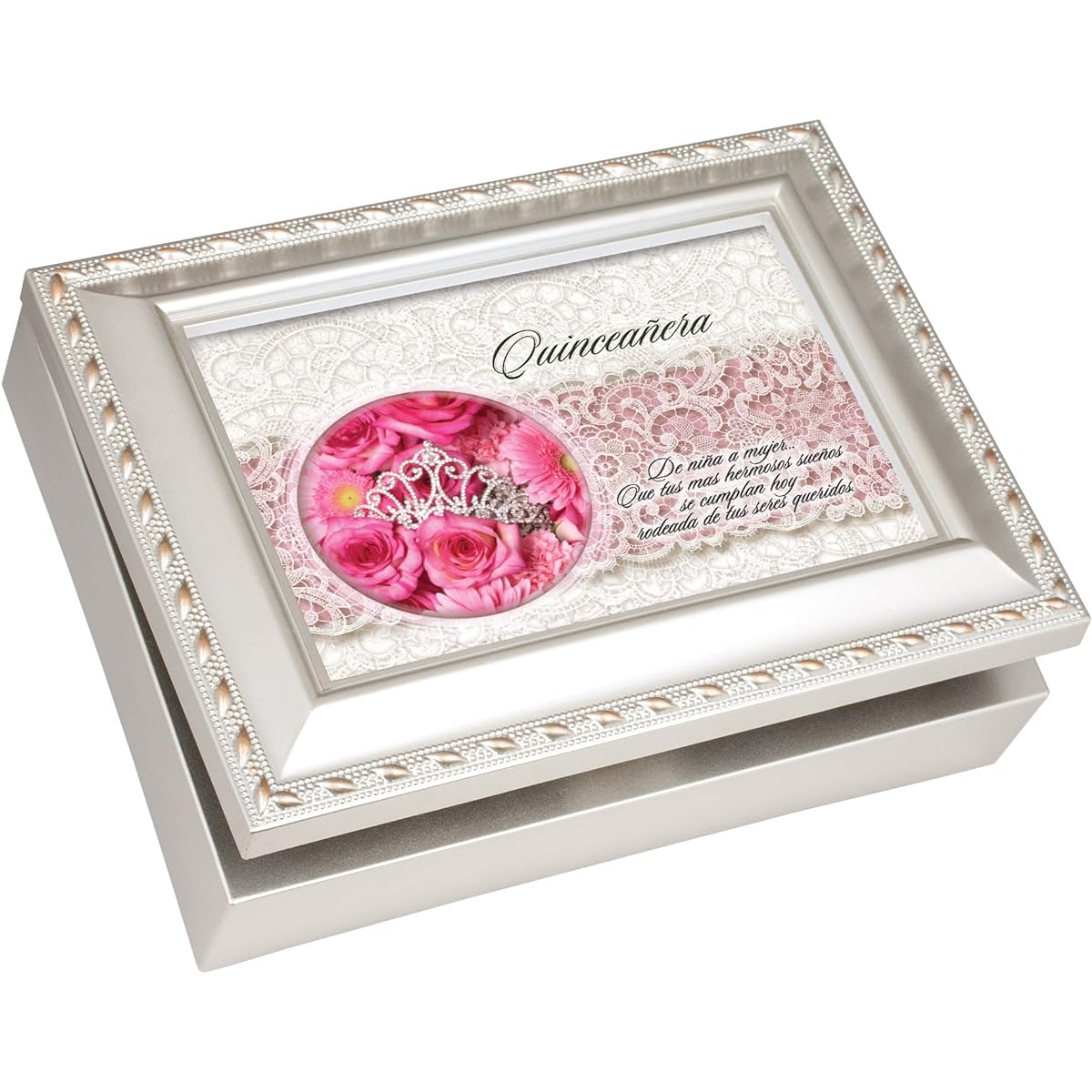 Quinceanera Champagne Silver Finish Music Jewelry Box You Light Up My Life