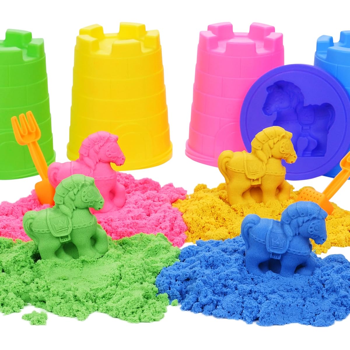 Oosh Smart Sand Medium Tub (4 Pack) ZURU 500g each Non-stick, no-mess Smart Sand for Girls and Children (Pink Green Yellow Blue)