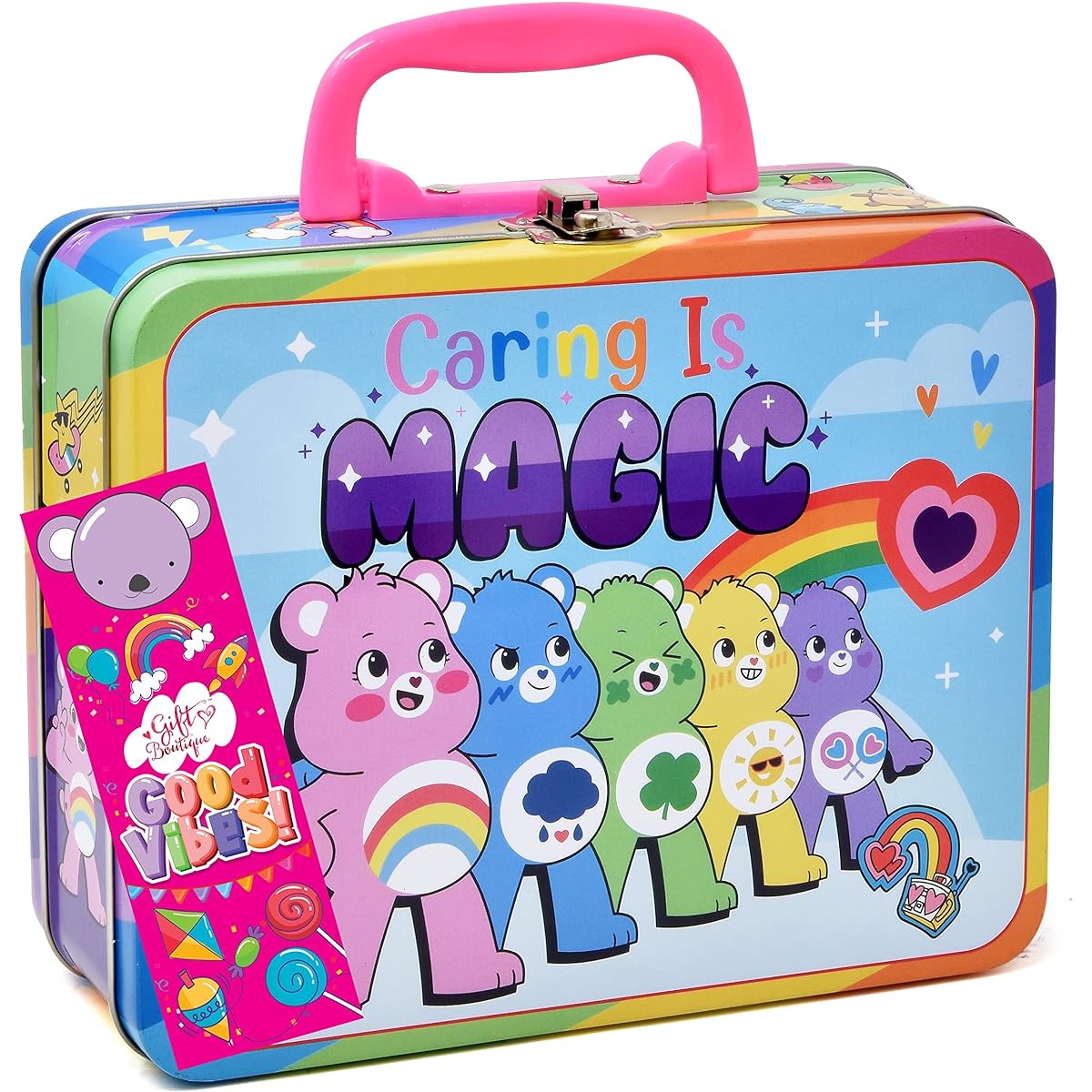 Care Bears Rainbow Stickers and Dream Bright Supplies Tin Box for Sharing and Care Kids Coloring Book Set Drawing Collection Sketchbook Activity Kit in Art Case for Girls, CB20233