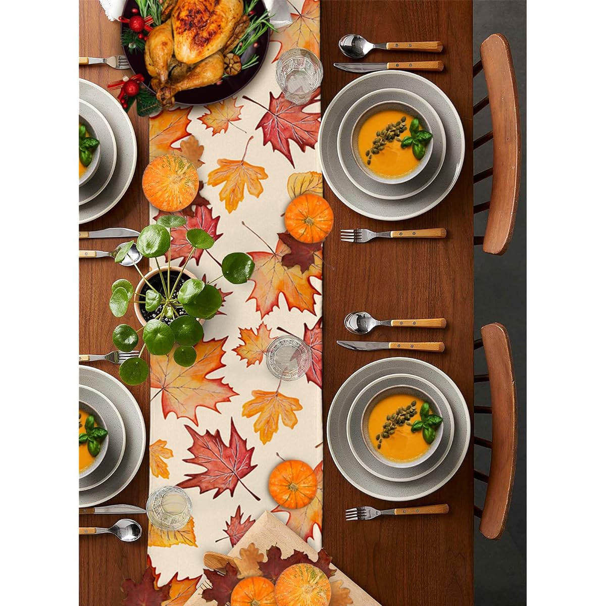 Libaoge Table Runner 90 Inches Length for Kitchen Dining Table, Fall Autumn Maple Leaf Rustic Burlap Coffee Table Runner for Family Dinners, Parties, Holiday Gatherings, 13 x 90 Inches