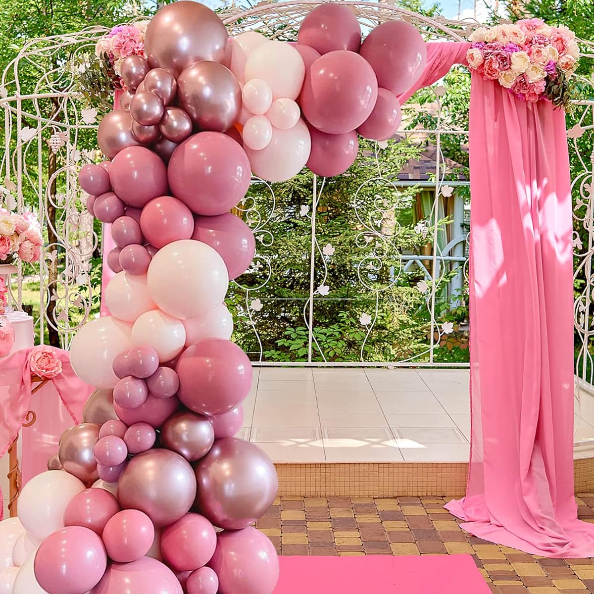 Pink Balloon Garland Arch Kit Retro Pink Balloons Metallic Rose Gold Balloons Birthday Party Decorations for Girls Baby Shower Wedding Princess Valentine's Party Mother's Day