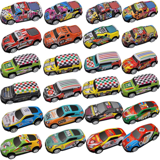 SeeuFun 24 Pack 2.7 Inch Pull Back Racing Car Die Cast Race Car Playset Friction Type Alloy Car Toy Boys Girls