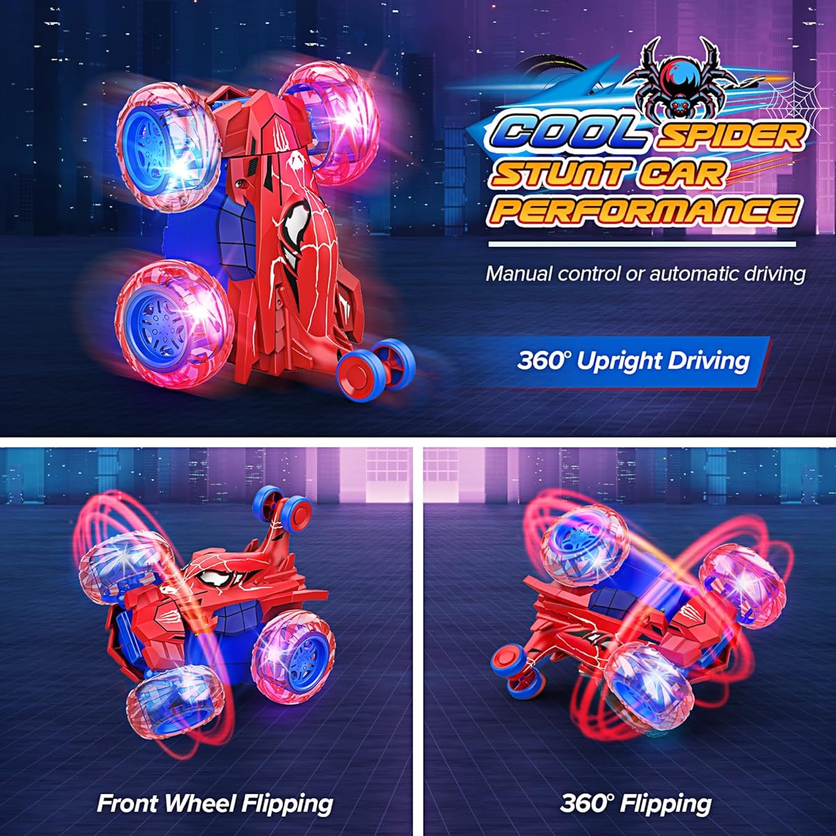 Remote Control Car 360° Rotation 2.4GHz High Speed Stunt RC Car with Wheel Lights Off-Road RC Crawler Toys for 4 5 6 7 8 Year Old Boys Girls Kids Outdoor Toys Birthday Halloween Christmas Easter Gift