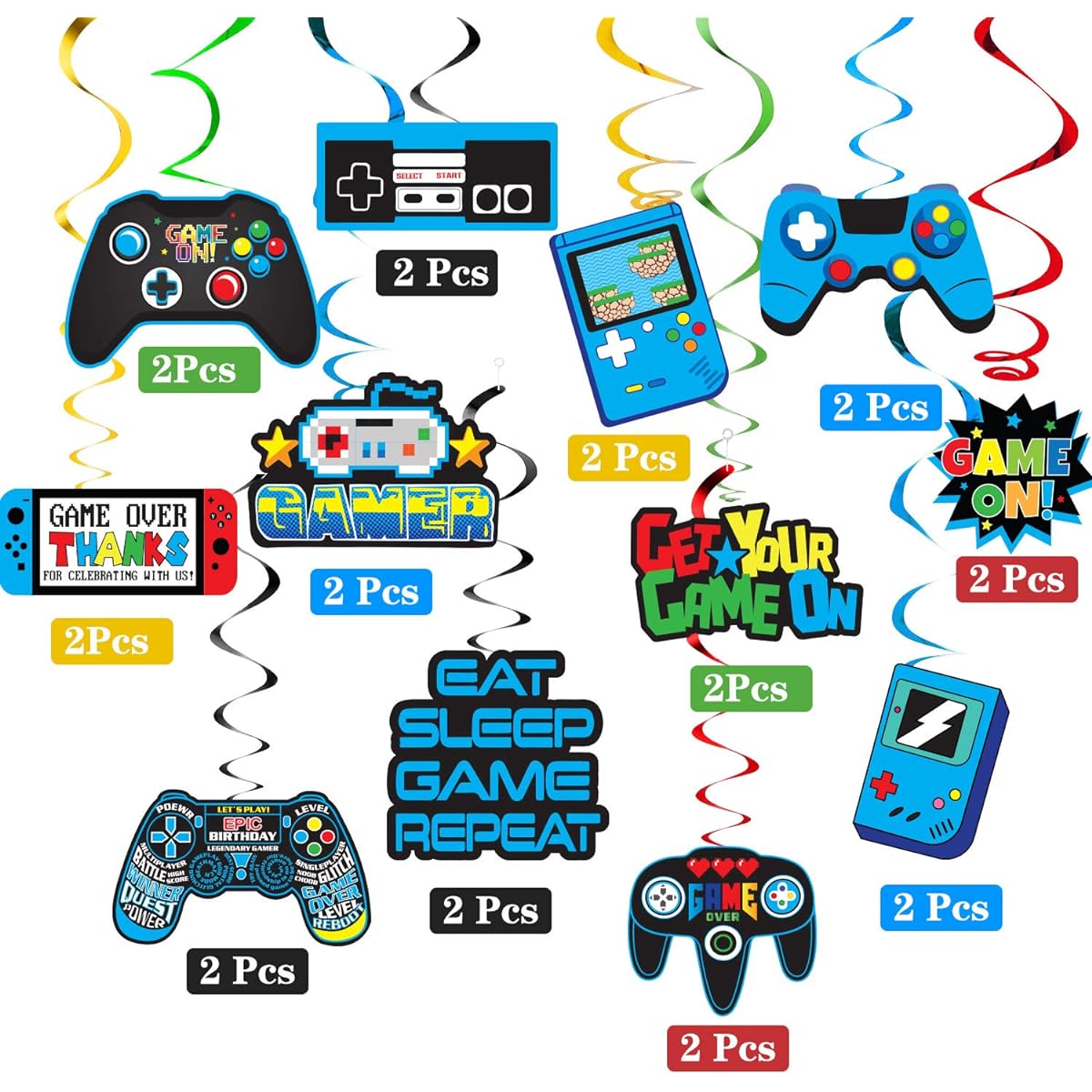 TMCCE Video Game Party Supplies Gamer Birthday Party Supplies Hanging Swirl Decorations Video Game Birthday Party Supplies Decorations for Boys 48pcs