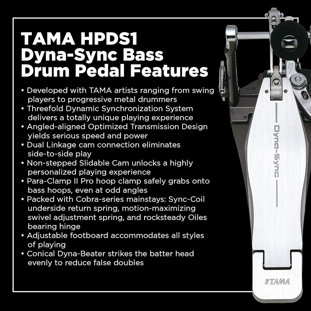 TAMA "Dyna-Sync" single drum pedal with "direct drive" method HPDS1 with dedicated hard case