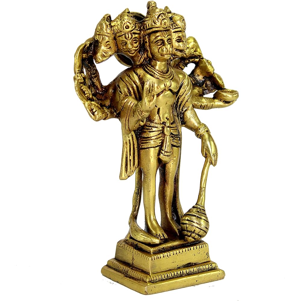 eSplanade Brass Panchmukhi Hanuman Anjaneya Pavan Putra Bhajan Bali Idol Murti Moti Statue 6.5 Inch