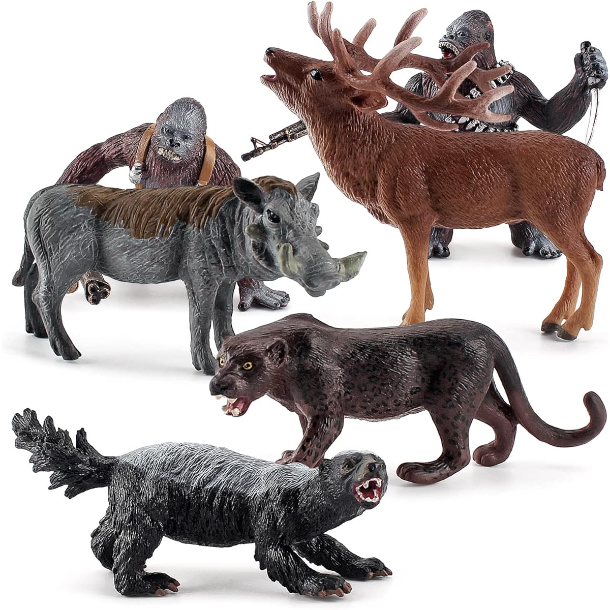 LC JoyCre 5" Big Realistic Wild Animal Set Black Panther Figure Badger Figure Battle Male Warthog Model Gorilla Toy Birthday Deer Gift