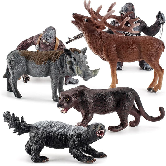LC JoyCre 5" Big Realistic Wild Animal Set Black Panther Figure Badger Figure Battle Male Warthog Model Gorilla Toy Birthday Deer Gift