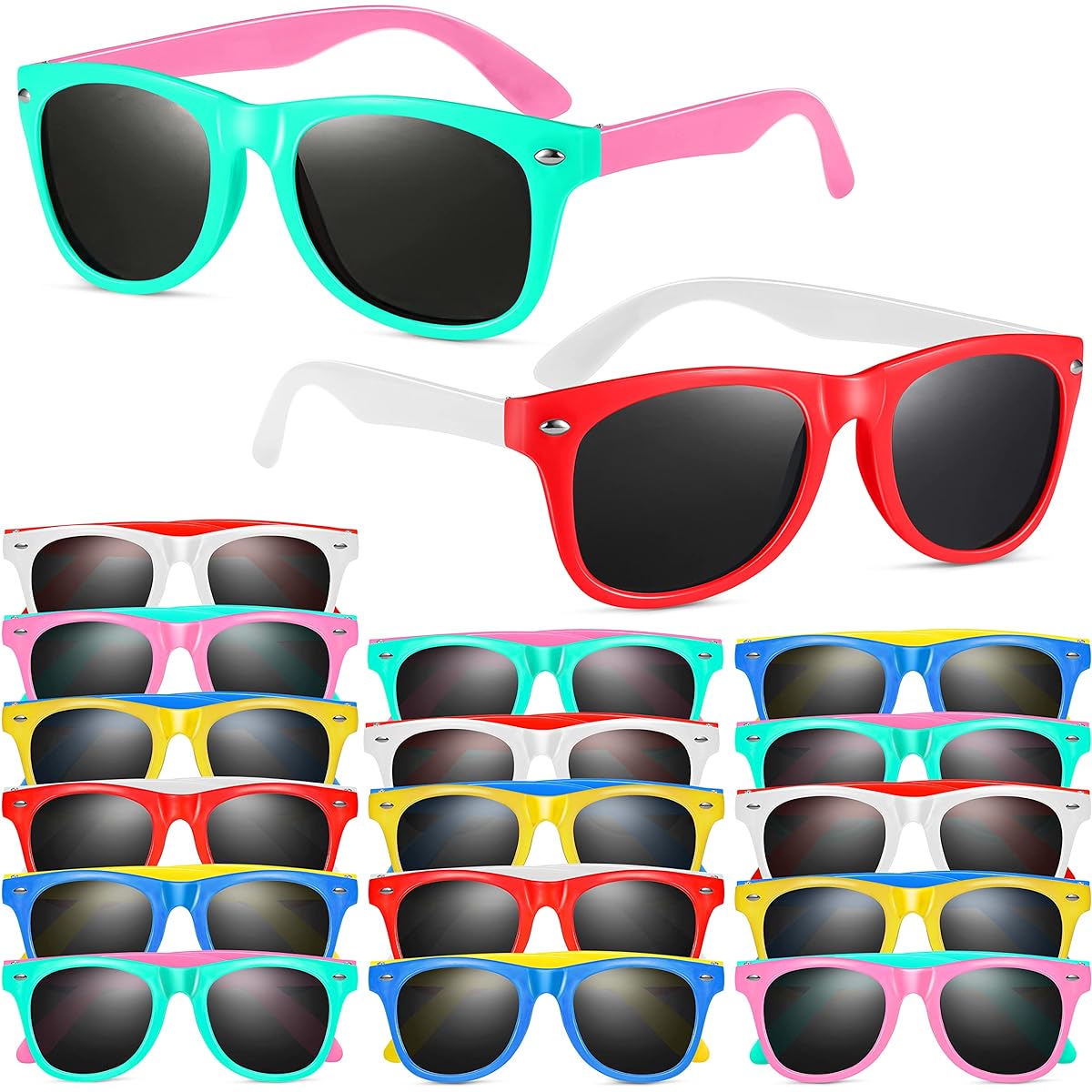GINMIC Kids Sunglasses Bulk 24 Pack Neon Sunglasses for Kids Boys Girls Birthday Party Supplies Beach Pool Party Favors Fun Gifts