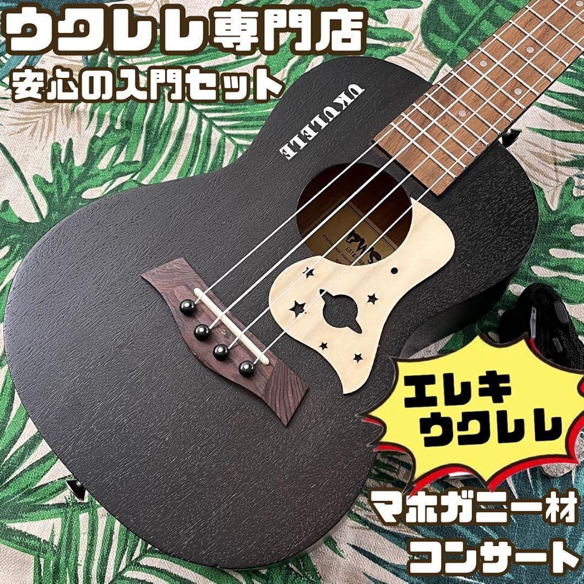 BWS ukulele, mahogany, electric concert ukulele, beginner's set