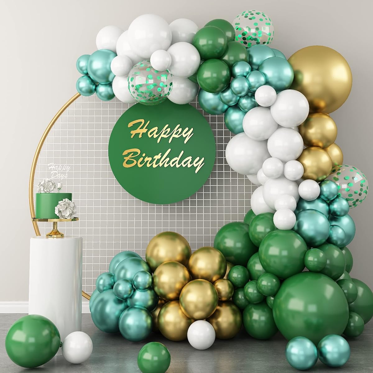 GREMAG Green Balloon Garland, St. Patrick's Day Balloon Garland Arch Kit, 105pcs White, Dark Green, Metallic, Green, Gold Confetti, Latex Balloons, 5, 10, 12, 18 Inch for Jungle Theme Party