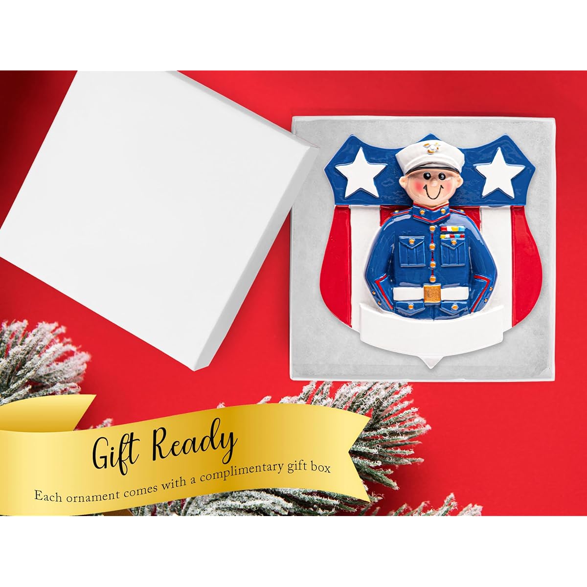 UniqXmas Marines Christmas Ornament - Free Customization | Military Uniform Soldier Military Patriotic Salute Unique Keepsake for Christmas Tree - Customizable with Name and Year