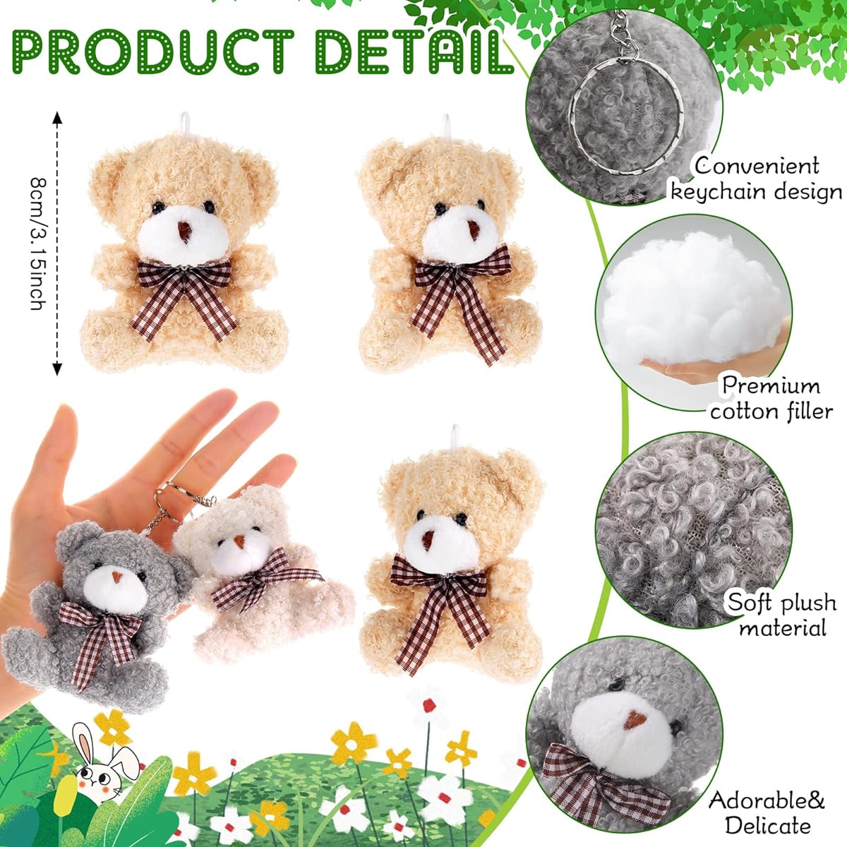 60 Pieces Mini Plush Bear Toys Bulk Soft Small Stuffed Animals Bunny Dolls Tiny Bears Animal Toys DIY Keychain Gifts Thanksgiving Birthday Wedding Party Favors 3.2 Inch (Yellow White Pink Gray Bear)