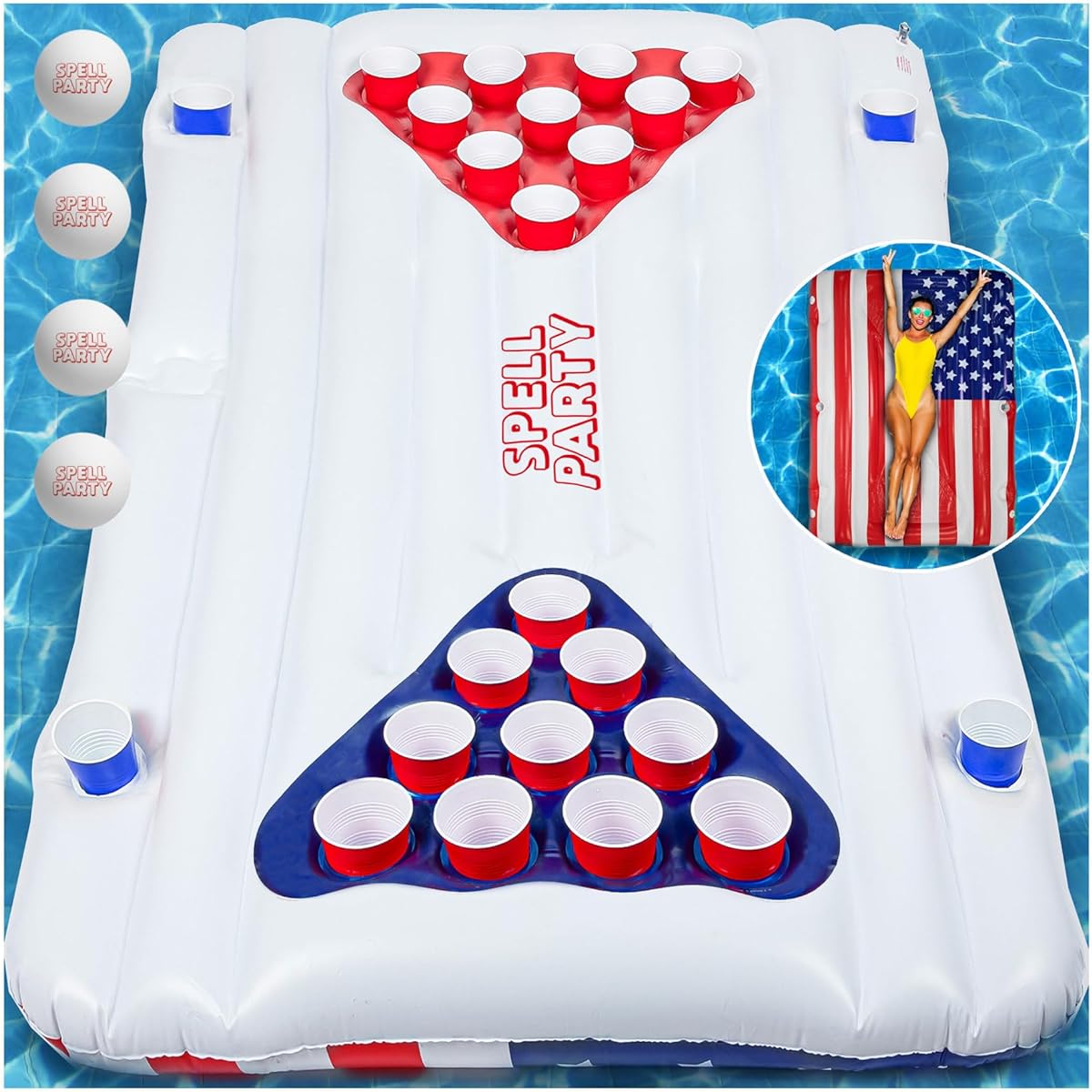Ninonly Float, Floating Ring for Adults, Float, Water Hammock, Water Net, Can be Used by 2 People, Weight Capacity 180kg, For Water Play, Air Pump Included, Summer Vacation, 130 x 110cm (Navy)