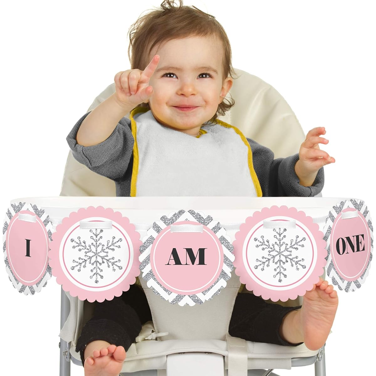 Big Dot of Happiness Pink Wonderland 1st Birthday - I Am One - First Winter Wonderland Birthday Highchair Banner