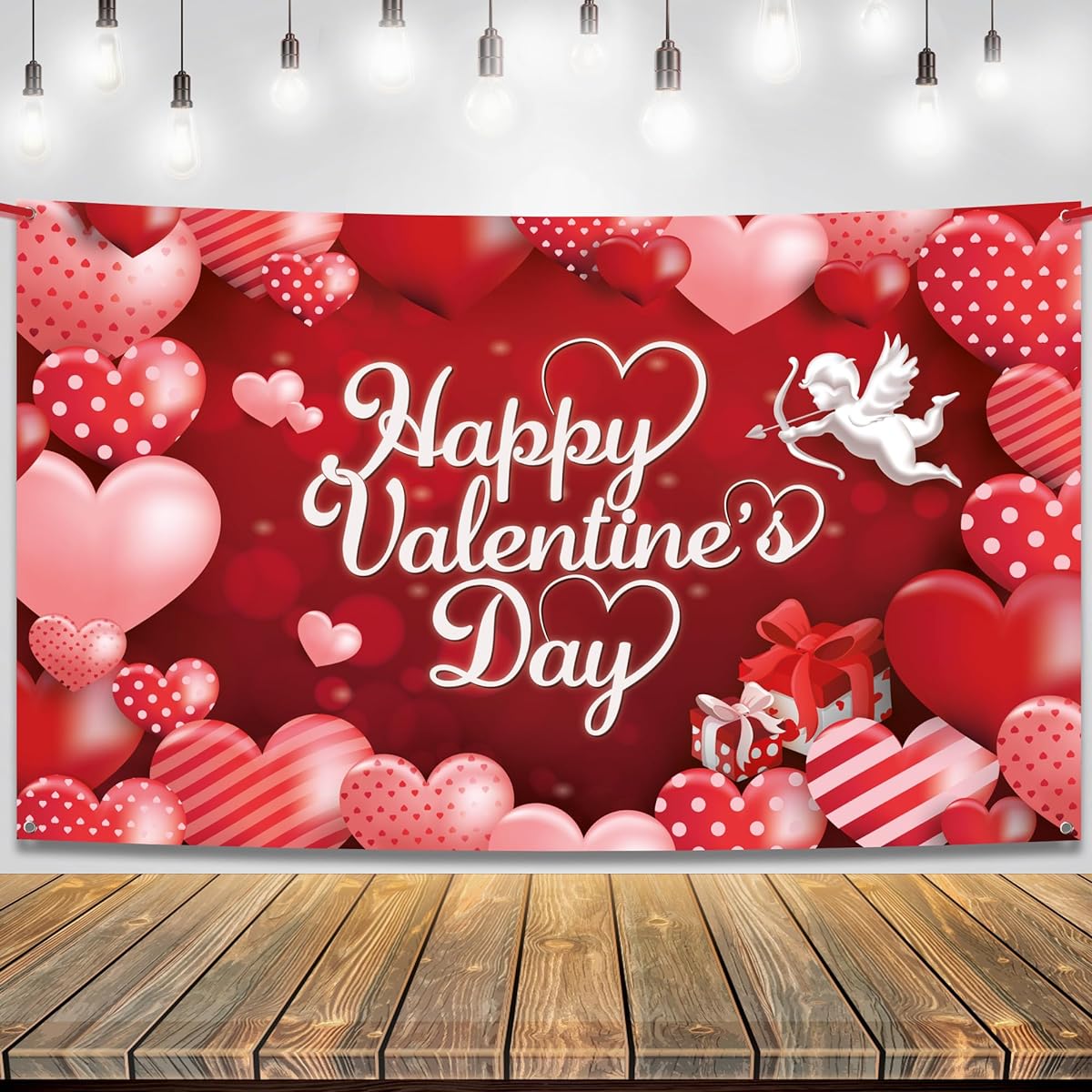 Happy Valentine's Day Banner with Cupid