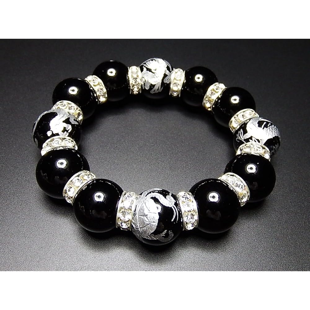 Ishigai isigaii Difficult to obtain super thick natural stone 18mm onyx hand-carved by the Four Gods luxury rondelle prayer beads bracelet power stone