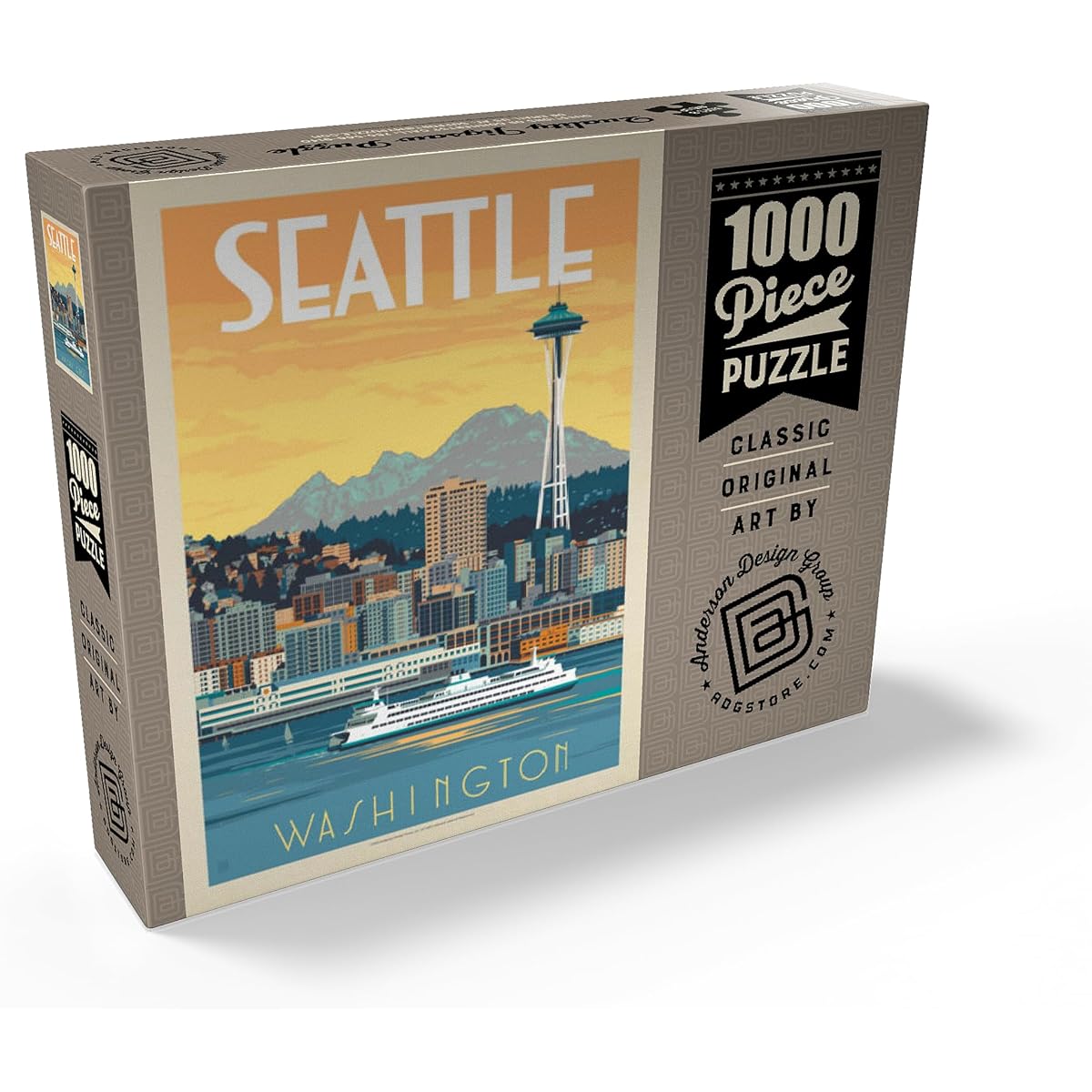 Seattle, Washington: Ferry Vintage Poster - Premium 1000 Piece Jigsaw Puzzle for Adults