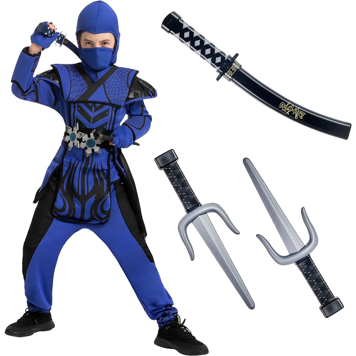 Kids Boys Blue Ninja Warrior Costume
