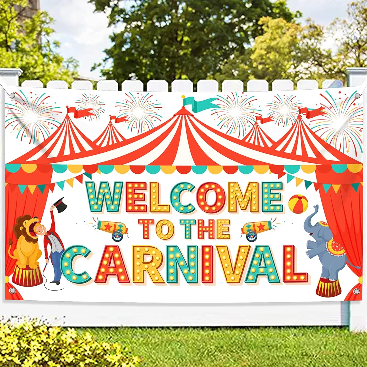 KatchOn Extra Large "Welcome To The Carnival" Backdrop - 72x44inch | Carnival Decorations, Carnival Banner for Carnival Theme Party Decorations | Carnival Games Decorations, Circus Theme Party Decorations