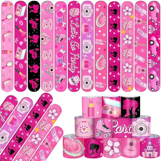 48pcs Pink Girl Slap Bracelets Wristbands Hot Pink Party Favors Decorations for Kids Girls Women Adults Hot Pink Princess Birthday Party Pink Party Bachelorette Party Gift Bag Stuffing