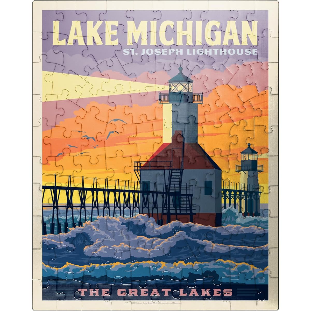 Great Lake: Lake Michigan Vintage Poster - Premium 100 Piece Jigsaw Puzzle for Adults