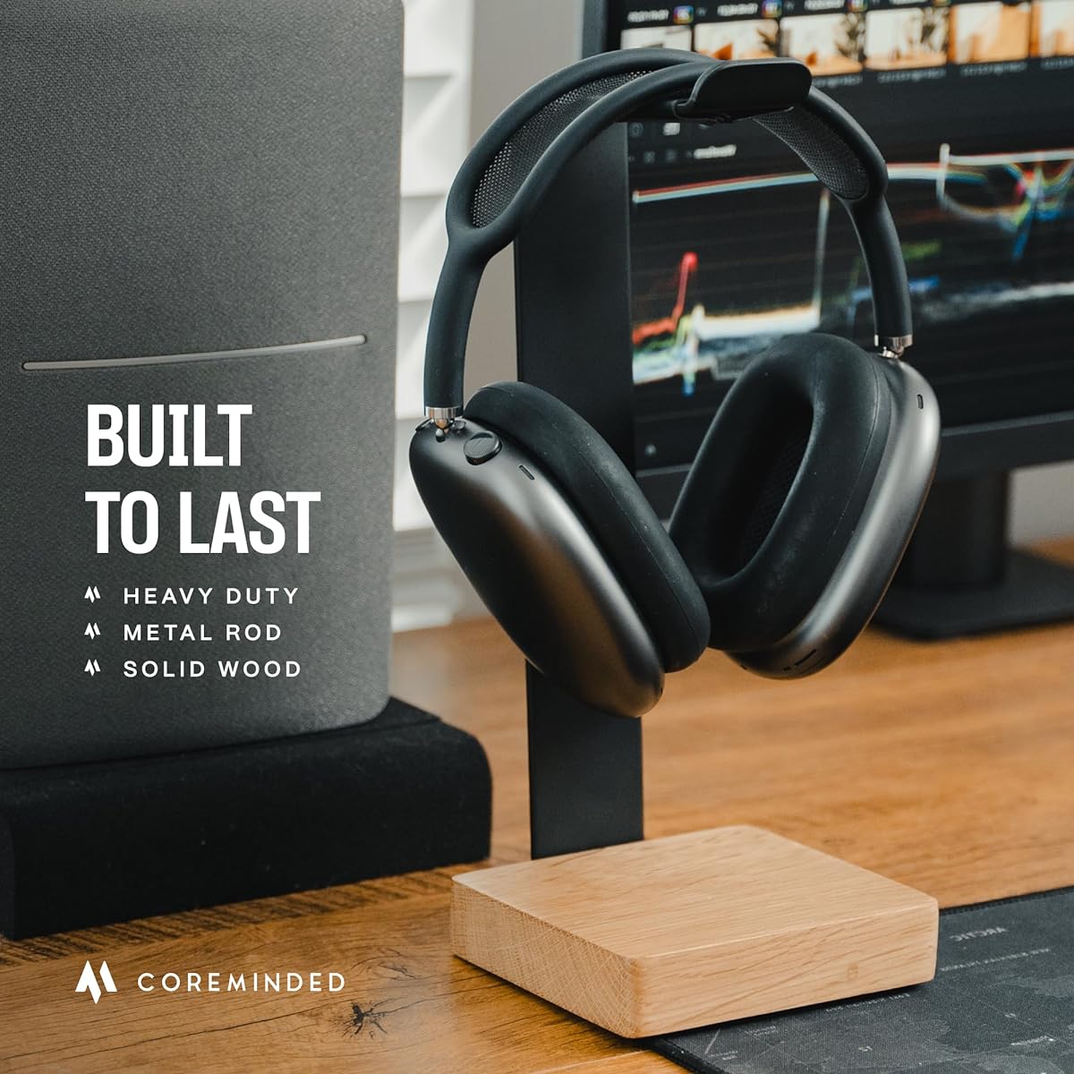 Headphone Stand for Desk Wooden Headset Stand for Desk Headphone Holder Desk Stand Wooden Gaming Headphone Stand Wooden Headphone Stand Headphone Stand Compatible with Airpods Max Beats - Walnut
