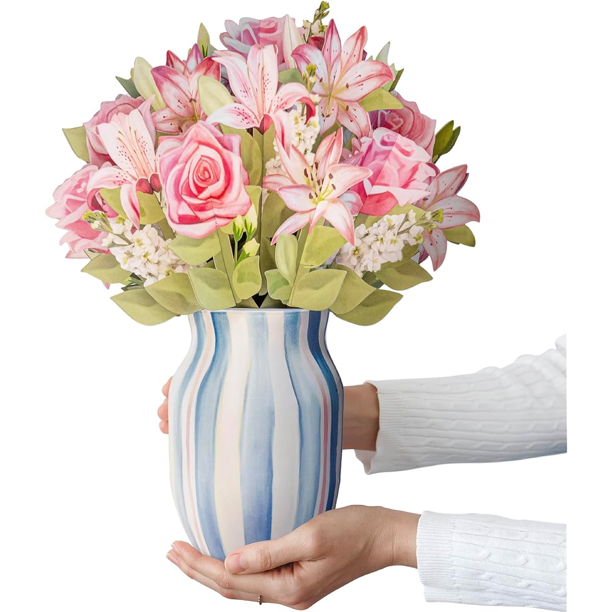 CENTRAL 23 Pieces Paper Flower Bouquet Birthday Cards for Women, Girlfriend, Wife, Mother - 14 x 9 Inch 3D Pop Up Cards with Lilies and Roses - Fresh Cut Paper Flower Greeting Cards and Envelopes - Mother's Day, Anniversary