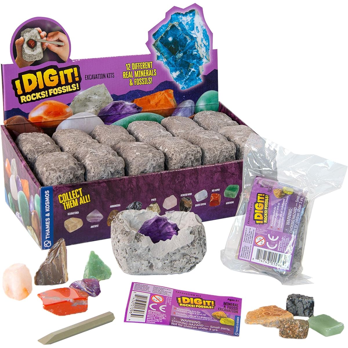 Thames & Kosmos I Dig It! Rocks & Fossils - 24 Mini Dig Kit Gift Set | Birthday Party Favors