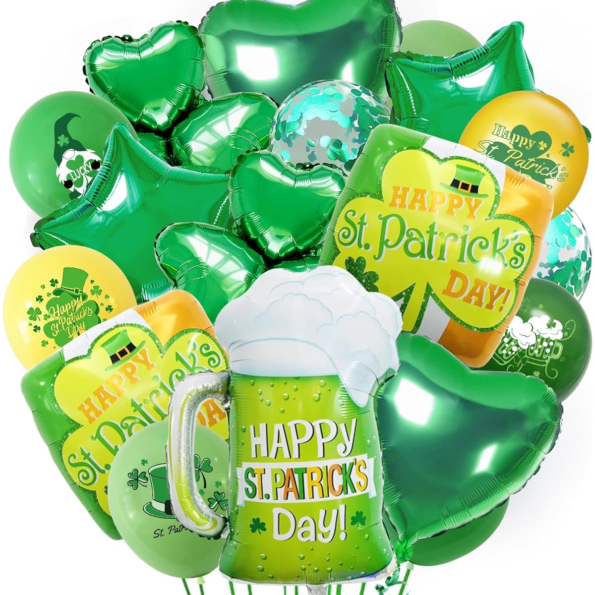 St. Patrick's Day Balloons Set of 17 Aluminum Shamrock Beer Foil Balloons Latex Balloons Green Clover Balloons St. Patrick's Day Irish Festival Decorations