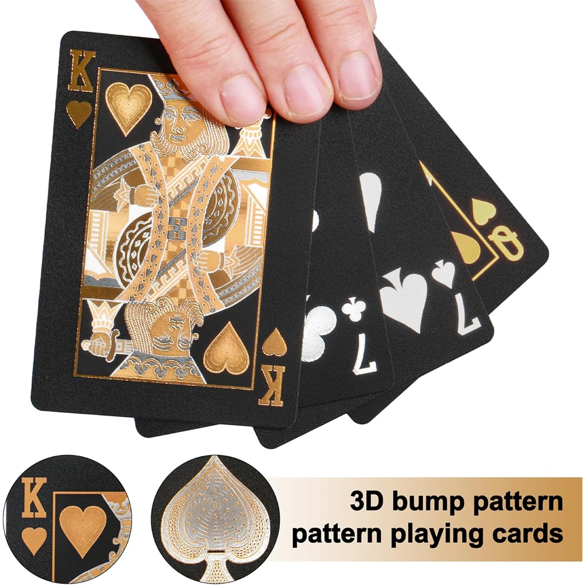 Aateey Waterproof Playing Cards, Washable Plastic Playing Cards, Black Gold Pattern for Easy Shuffling, Durable Card Deck for Card Games and Parties
