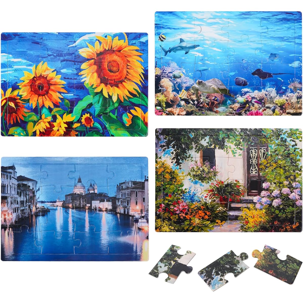 4 Pack 16 Large Piece Puzzles Dementia Alzheimer Products Activities for Seniors Easy Puzzles for Adults Gifts for Seniors 4 Styles (4 Pieces)